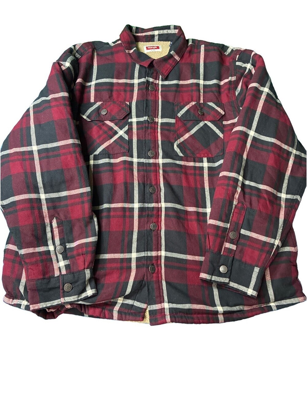 Wrangler Sherpa Lined Flannel Button Up Shirt Mens XL Black Red Gray Plaid
